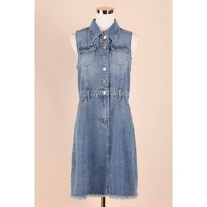 Sz M Joie Medium Wash Sleeveless Collared Button Down Denim Mini Dress EUC